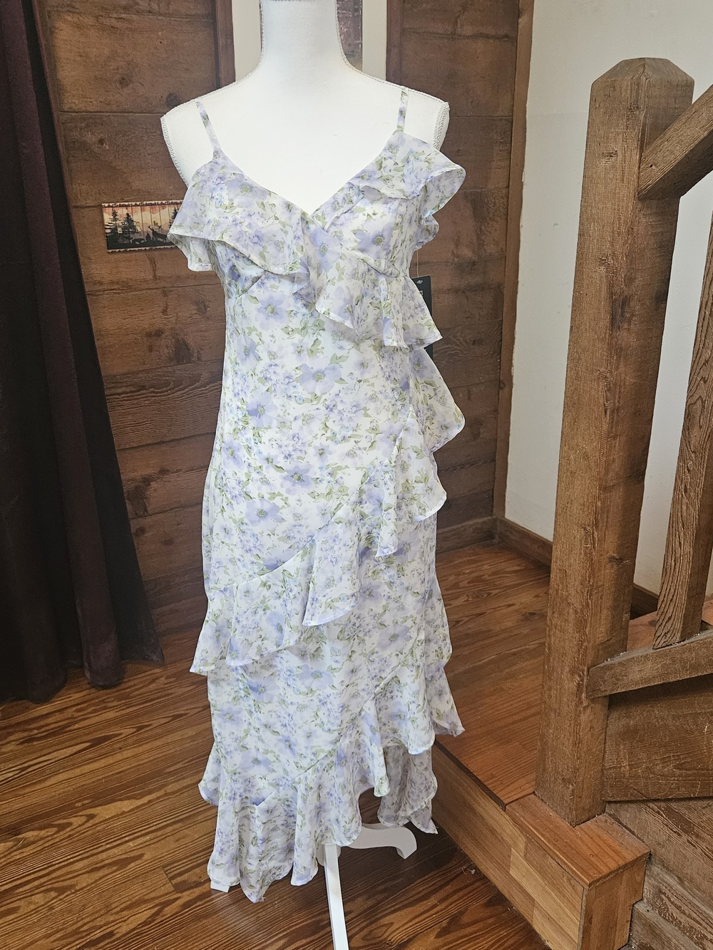 Madden Girl Lavender Floral Ruffle Maxi Dress